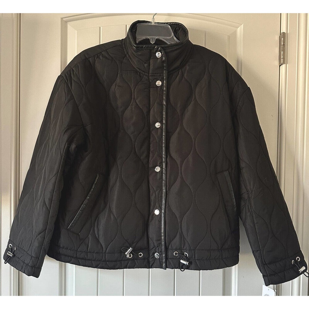 NWT Vince Camuto Black Quilted Women’s Fashion Coat Faux Leather Trim Size M